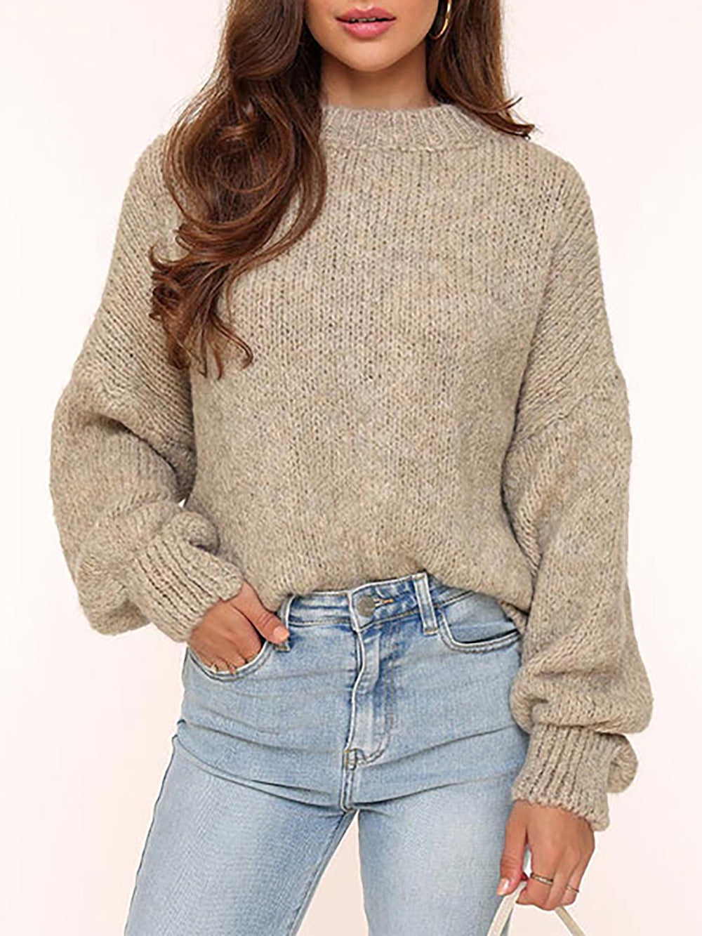 Kvinders chunky strik oversized sweater med voluminøse ærmer og hyggelig pasform Stilla