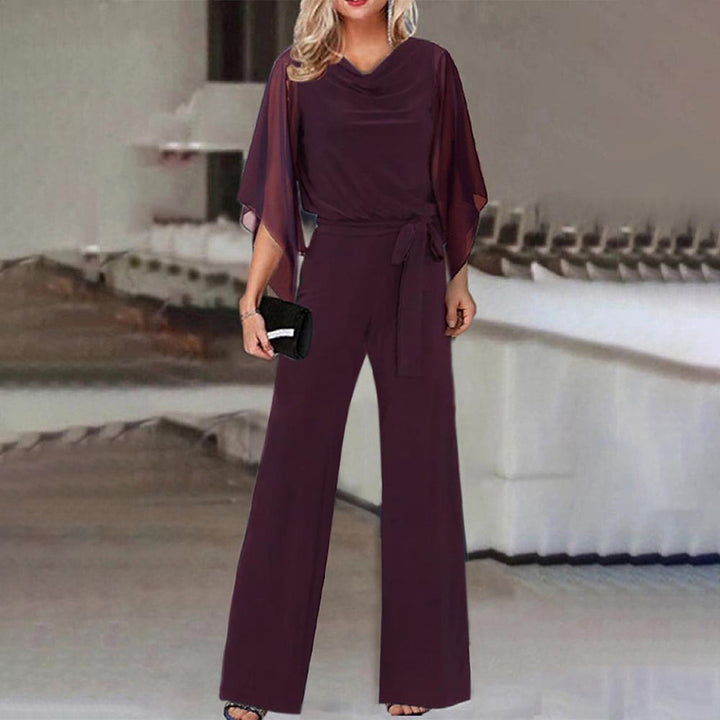 Dame elegant bred benudskæring jumpsuit med draperede ærmer Stilla