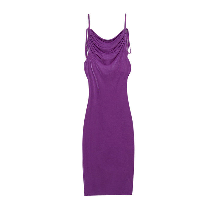 Dame Sleek Rynkning Slip Kjole med justerbare stropper Stilla