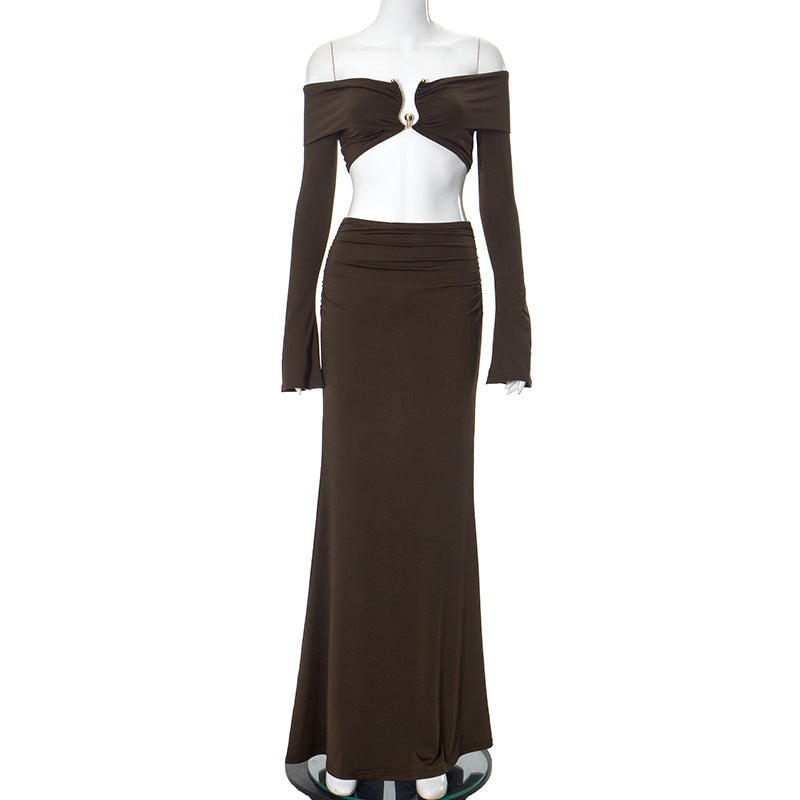 Dame maxikjole med off-shoulder design og raffinerede cut-outs Stilla