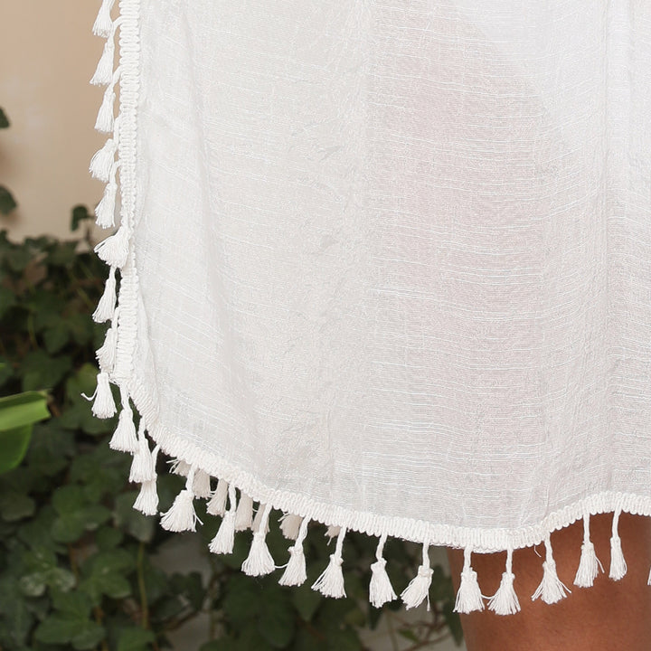 Dame Strandkimono med hæklede Boho-design og frynser Stilla
