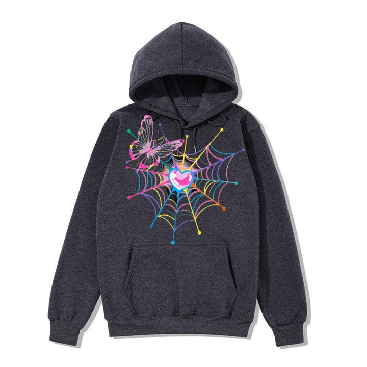 Kvinders hætte sweatshirt med kunstnerisk sommerfugl edderkoppespind motiv Skovae