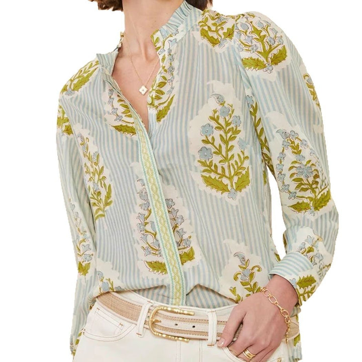 Damebluse med blomstermønstre og ståkrave Stilla