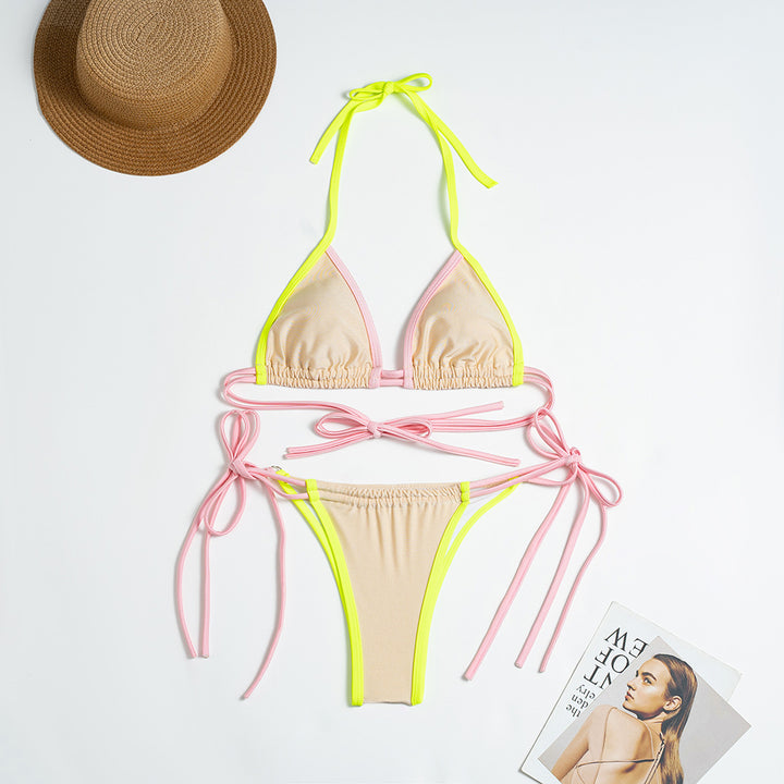 Dame Triangel-Bikini med justerbare bindebånd og cool farvekombination Stilla