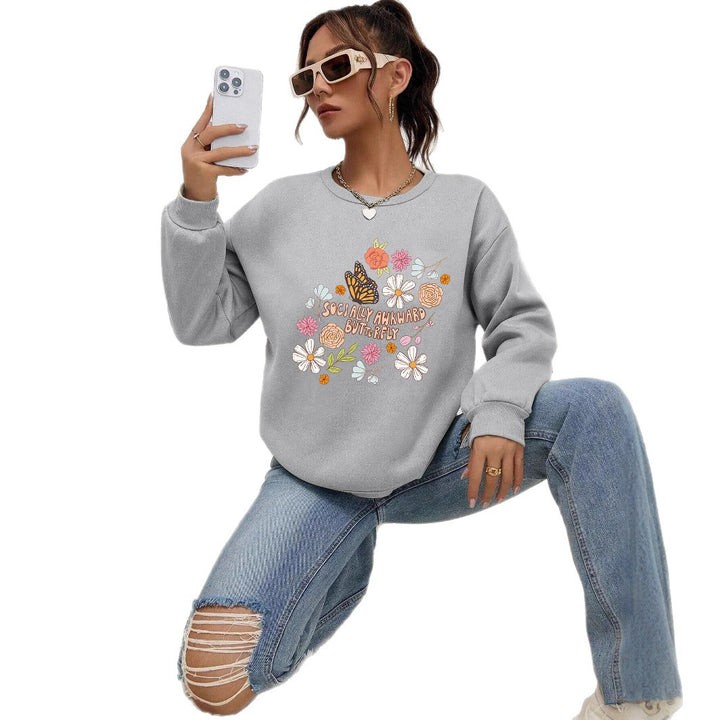 Kvinders sweatshirt med kreativ blomster mønster og inspirerende print Stilla