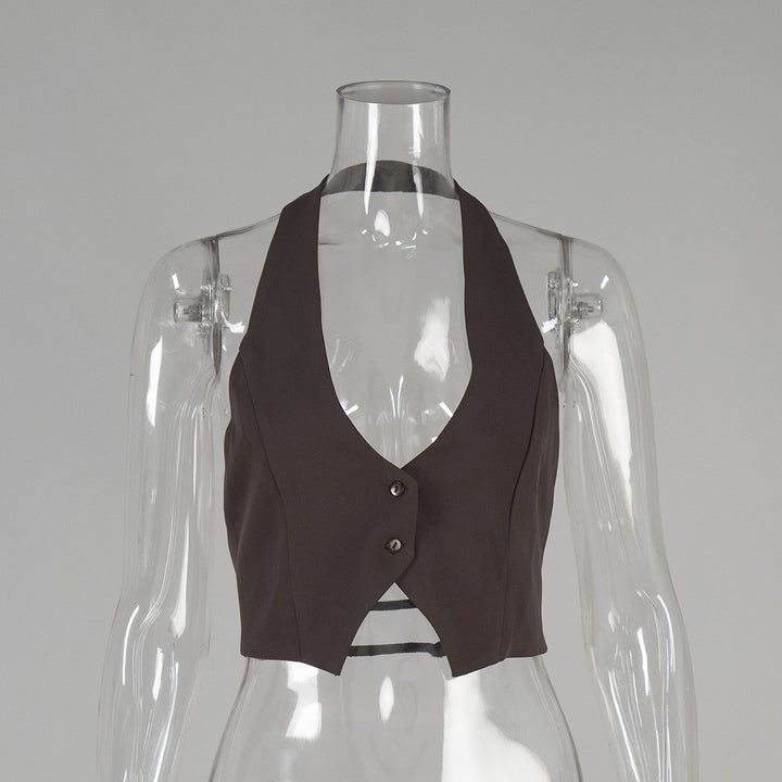 Dame Cropped Bluse med dyb udskæring og knaplukning Stilla