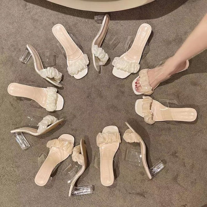Dame gennemsigtige blokhæls-sandaletter med elegant ruches-dekoration Stilla