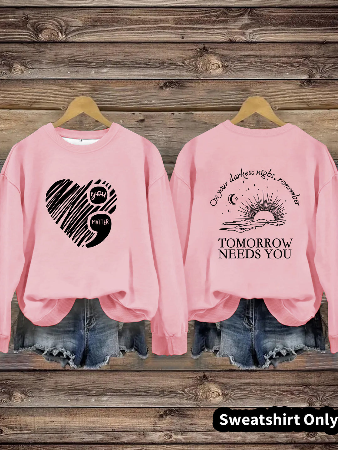 Kvinders sweatshirts med inspirerende print og stort hjerte motiv Stilla