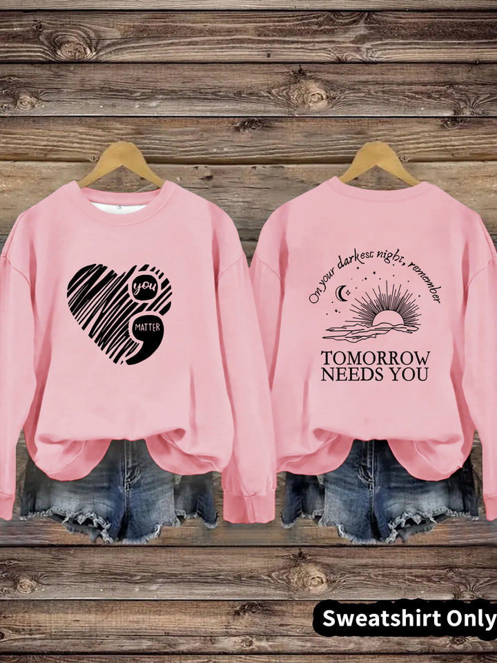 Kvinders sweatshirts med inspirerende print og stort hjerte motiv Stilla