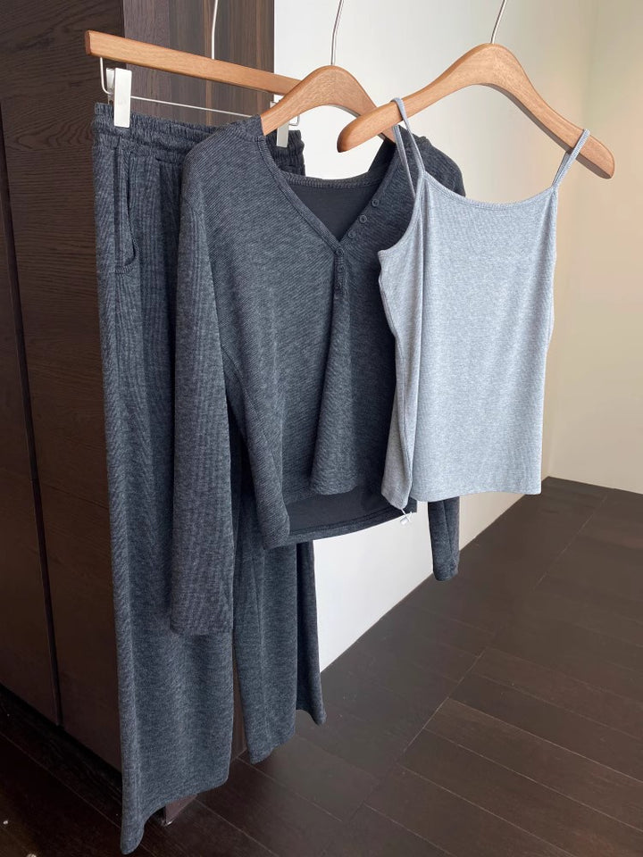 Dame fritids-loungewear-sæt med langærmet top og elastiske bukser Stilla