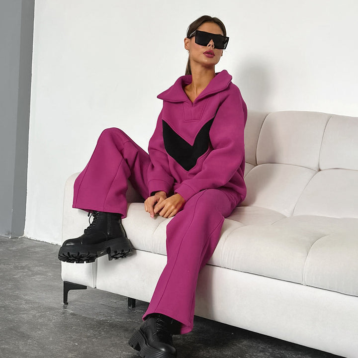 Dame Sporty joggingdragt med modekrave og farveblokdesign Stilla