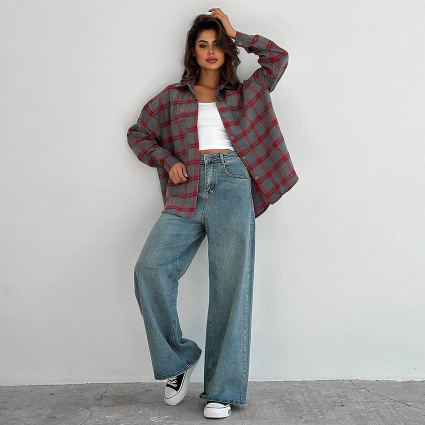 Dame Tjekket Flannel Skjorte med afslappet snit og casual oversized design Stilla
