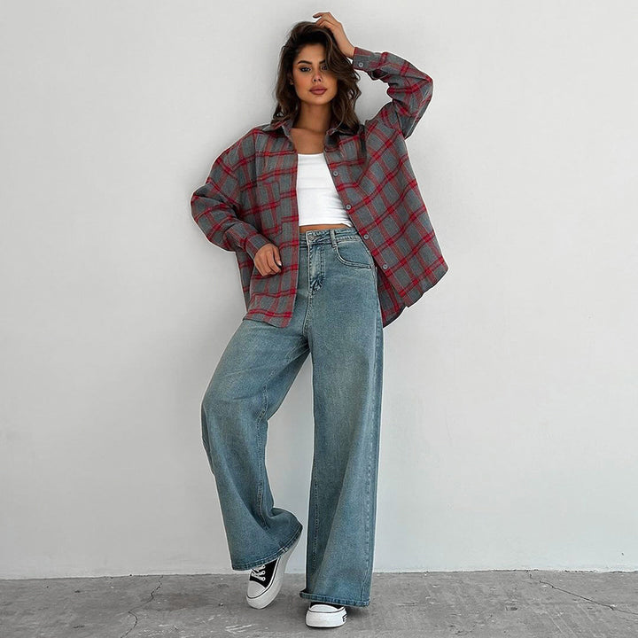 Dame Tjekket Flannel Skjorte med afslappet snit og casual oversized design Stilla