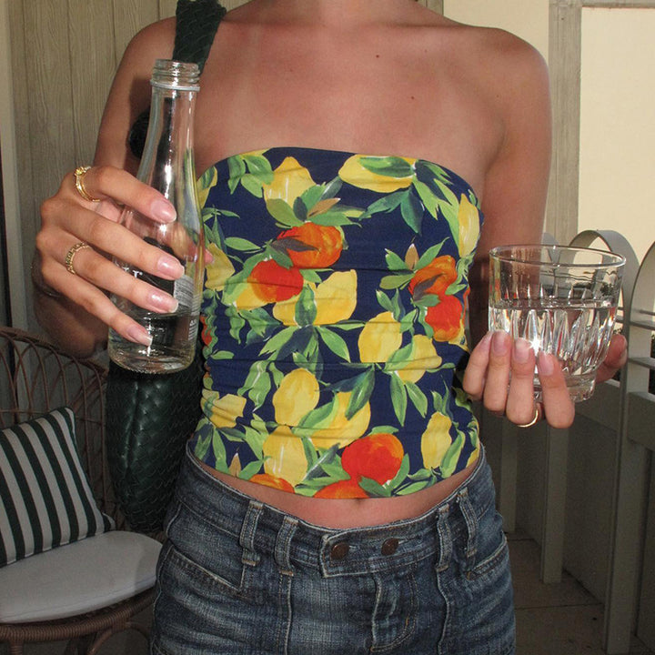Dame Crop Top med frugtagtig mønster Skovae