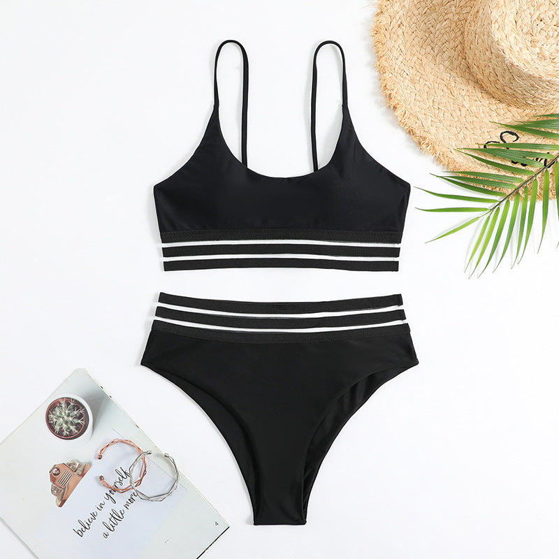 Dame Sporty Bikini-sæt med elastisk bånd og stilfulde striber Stilla
