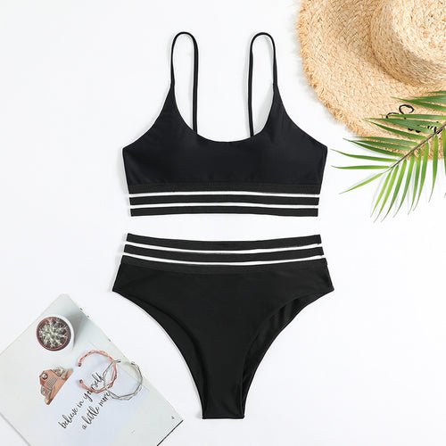 Dame Sporty Bikini-sæt med elastisk bånd og stilfulde striber Stilla