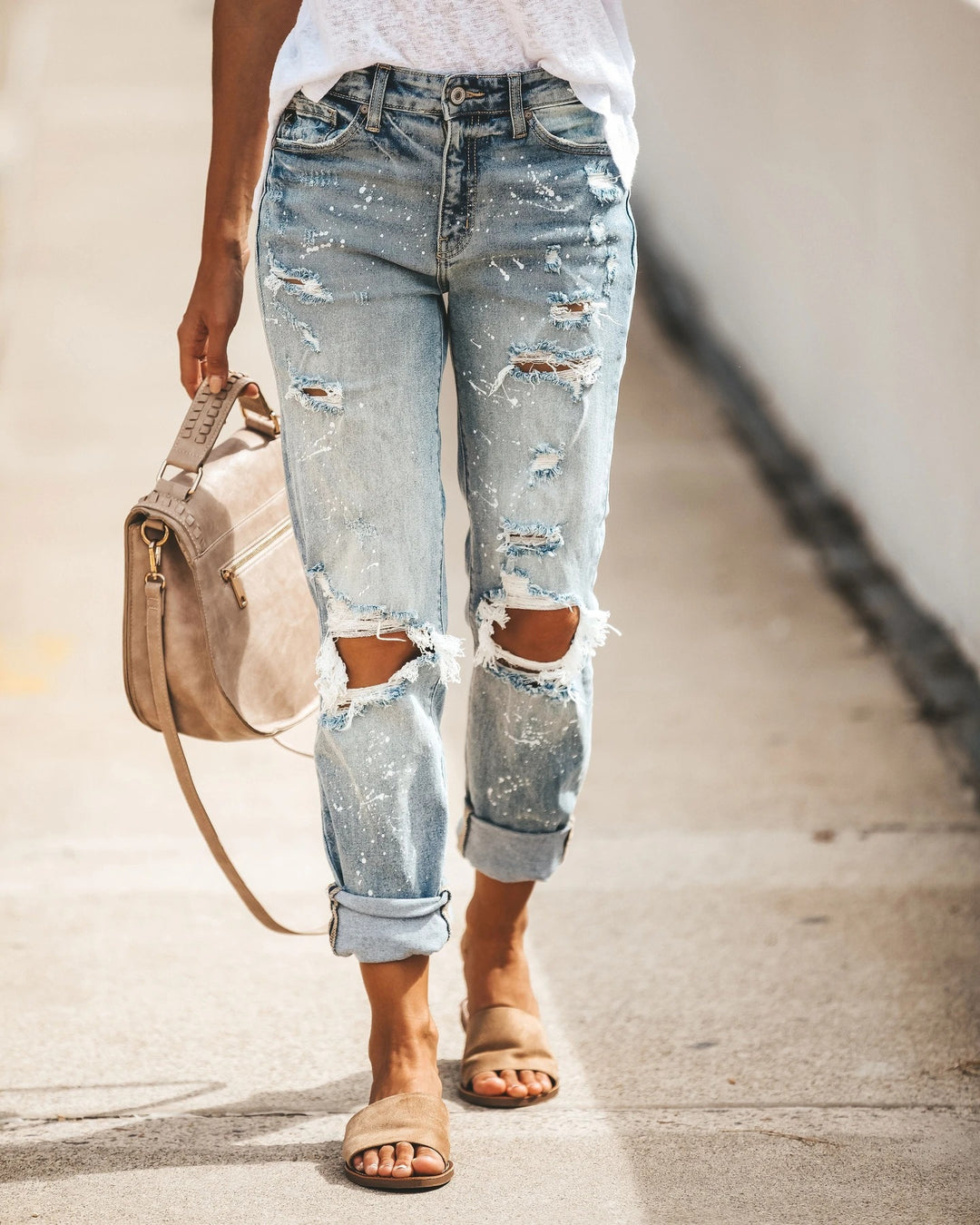 Dame Destroyed Boyfriend Jeans med afslappede detaljer Stilla