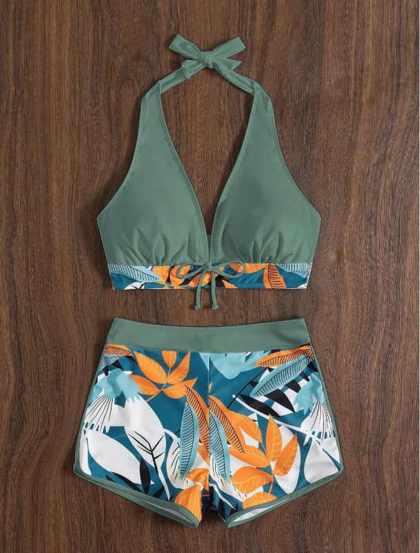 Dame bikini sæt med blomster mønster og aftagelig push-up BH Skovae