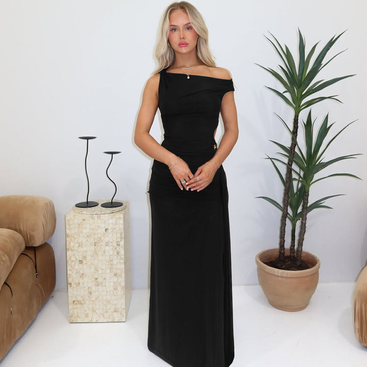Dame Elegant Maxikjole med asymmetrisk snit og rynkede detaljer Stilla