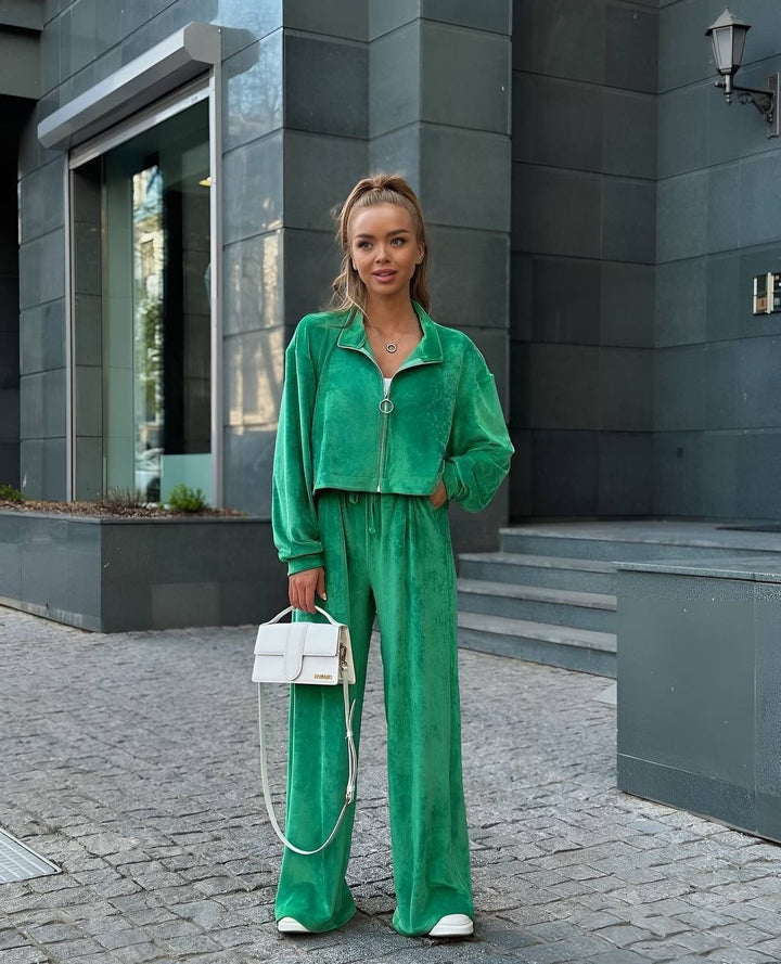 Kvinders sporty cropped sweatshirt og behagelige palazzo bukser sæt Skovae