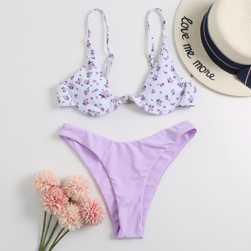 Dame Cup-Bikini-Sæt med blomsterdesign Skovae