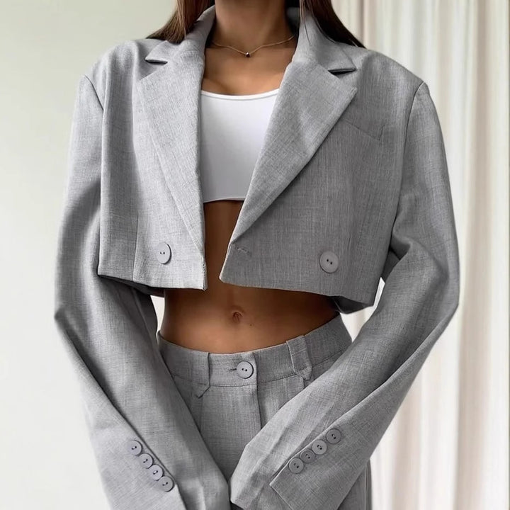 Dame Skræddersyet Cropped Blazer og Vidde-Bukser Sæt Stilla