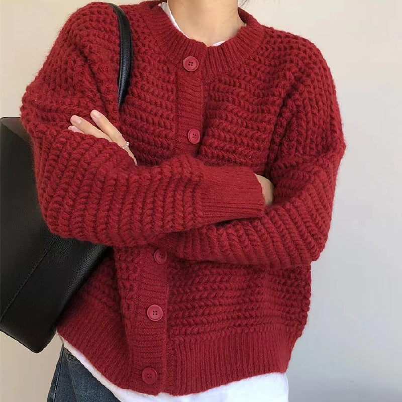 Kvinders chunky strikket cardigan med dekorative knapper og afslappet pasform Stilla