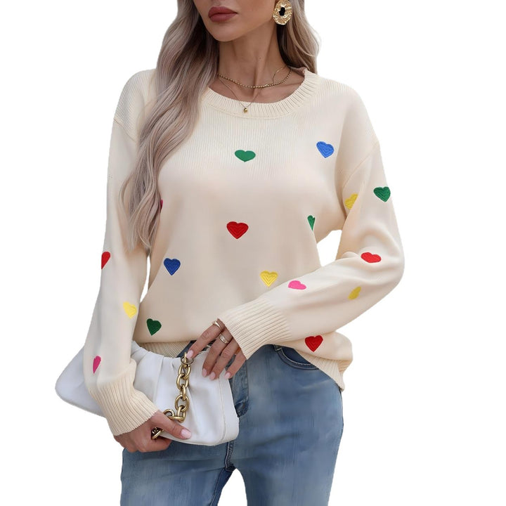 Kvinders sweater med farverigt hjerte design og bred pasform Stilla