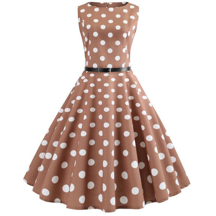 Kvinders Retro Swing Kjole med Bred Skirt og Klassisk Prikket Mønster Stilla