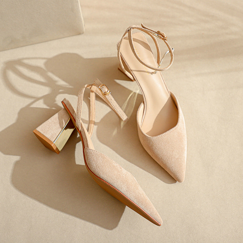 Kvinder Elegante Spidse Slingback Hæle med Chunky Metal Akcent Stilla