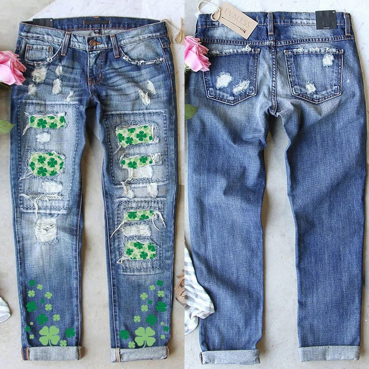 Damejeans i afslappet boyfriend-stil med kreative applikationer Stilla