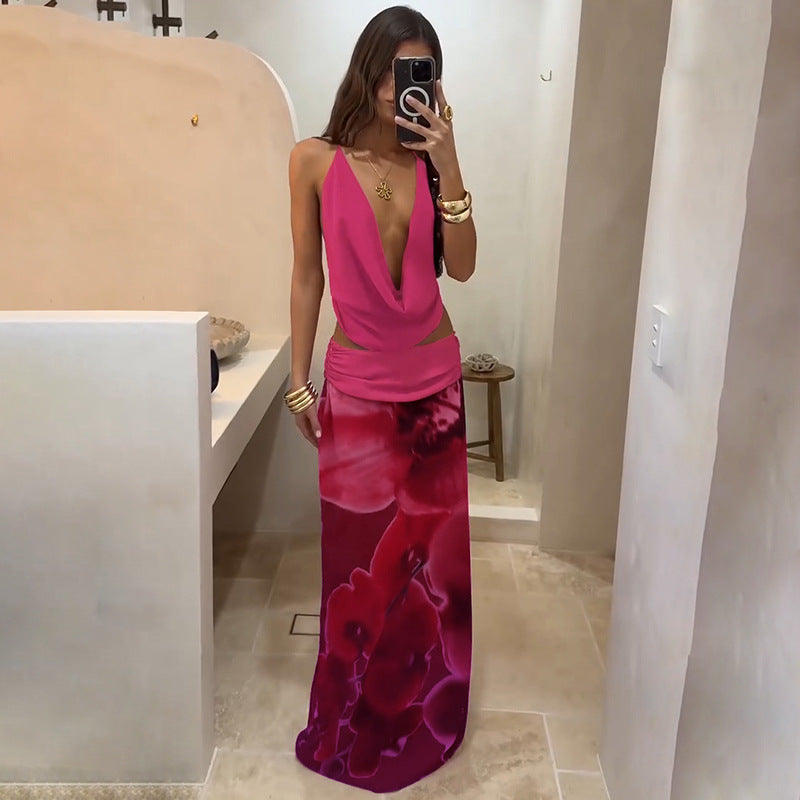 Damer Boho Maxikjole med raffineret overdel og floral drapering Skovae