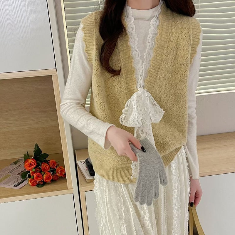 Kvinders Elegant Strik Vest med Flæse Detaljer Stilla