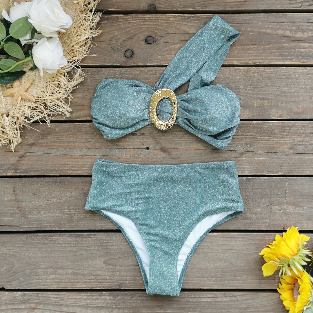 Dame bikini-sæt med glamorøs indpakningsoberdel og højt skåret trusse Stilla