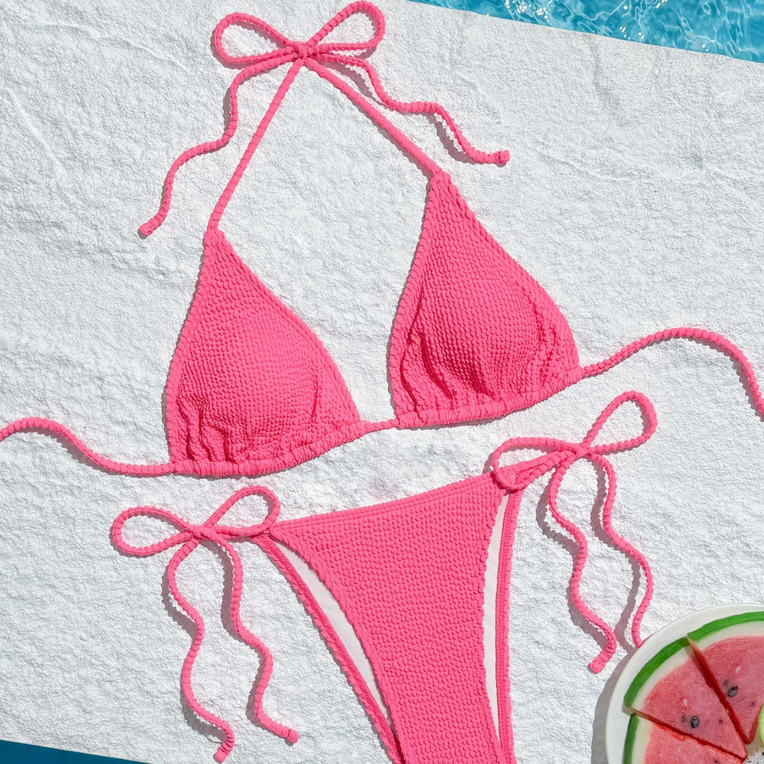 Dame Triangel-Bikini med struktureret tekstur og sidelinske bindebånd Stilla
