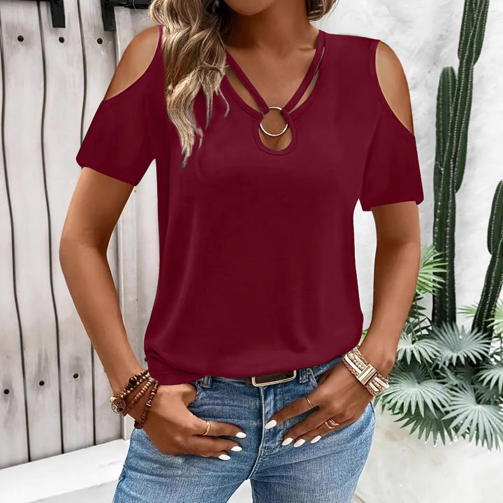 Dame moder GE kortærmet skjorte med åbne skuldre og dekorativ ring Stilla