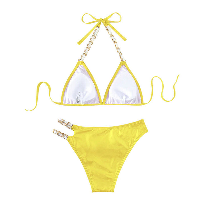 Dame triangel-bikini med glamourøse kædeaccentuer Skovae