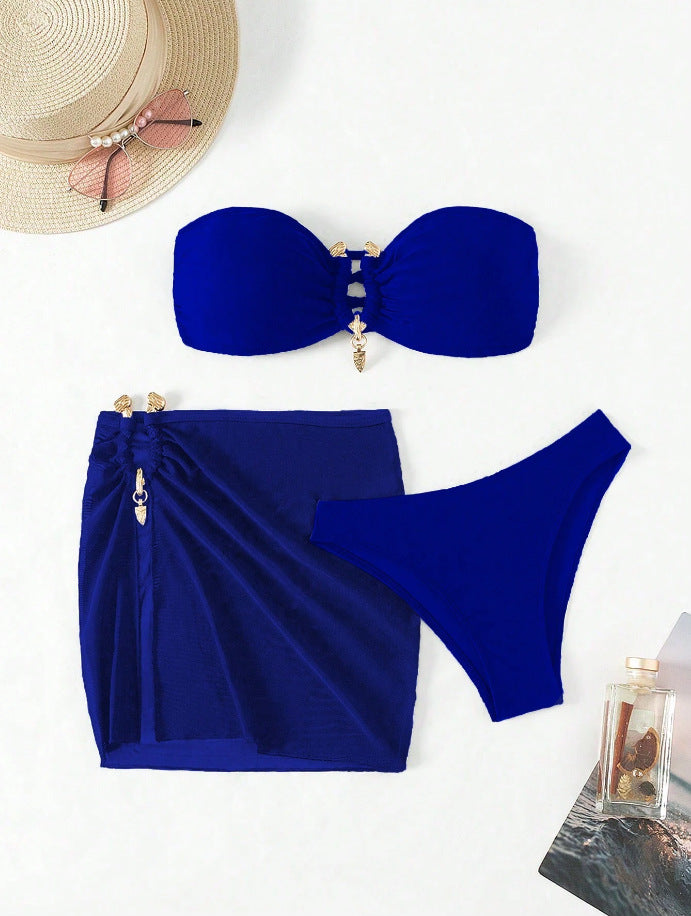 Dame Bandeau-bikini-sæt med elegant nederdel-overlay Skovae