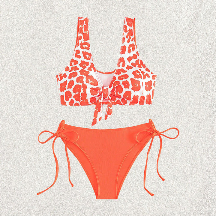 Dame Triangel-Bikini Sæt med legende leopardmønster og praktiske bånd Skovae