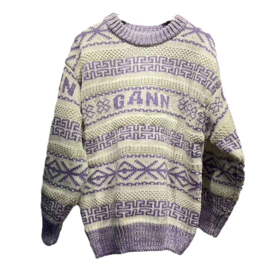 Dame Kunststrikpullover med geometrisk mønster og blød håndfølelse Stilla