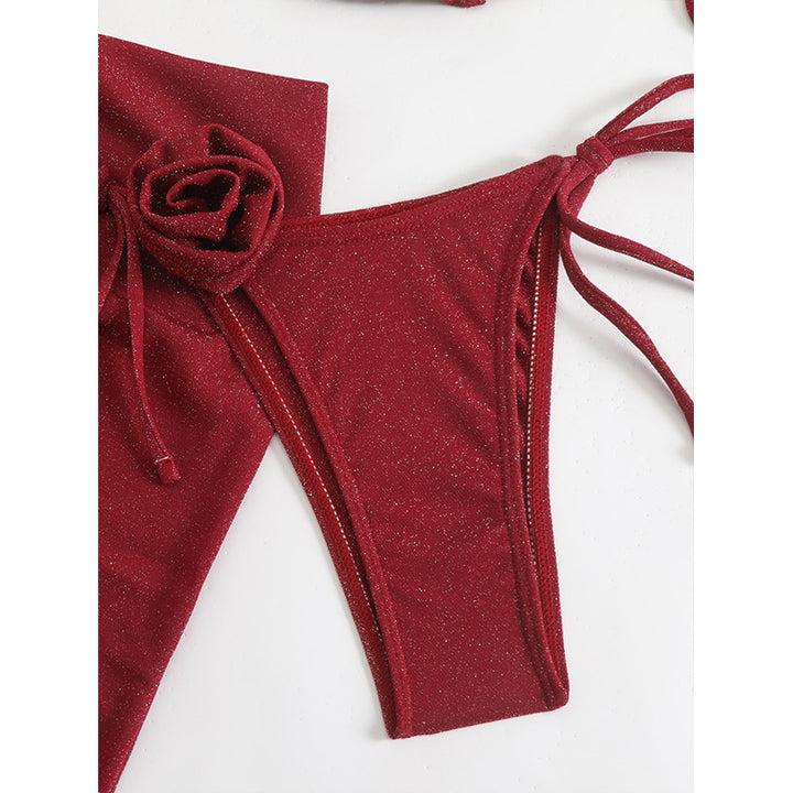Dame glitrende trekant-bikini-sæt med matchende sarong Stilla