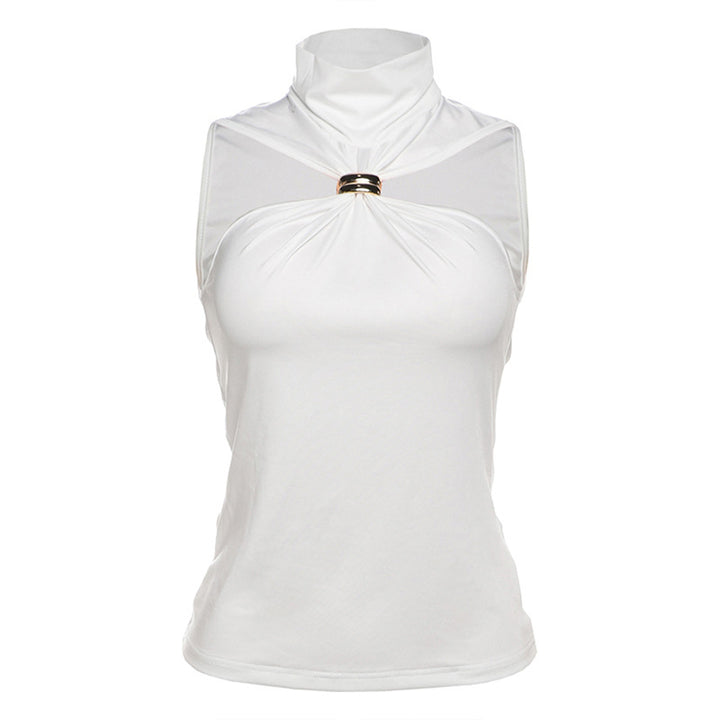 Damer elegant top med høj krave og enkelt design Skovae