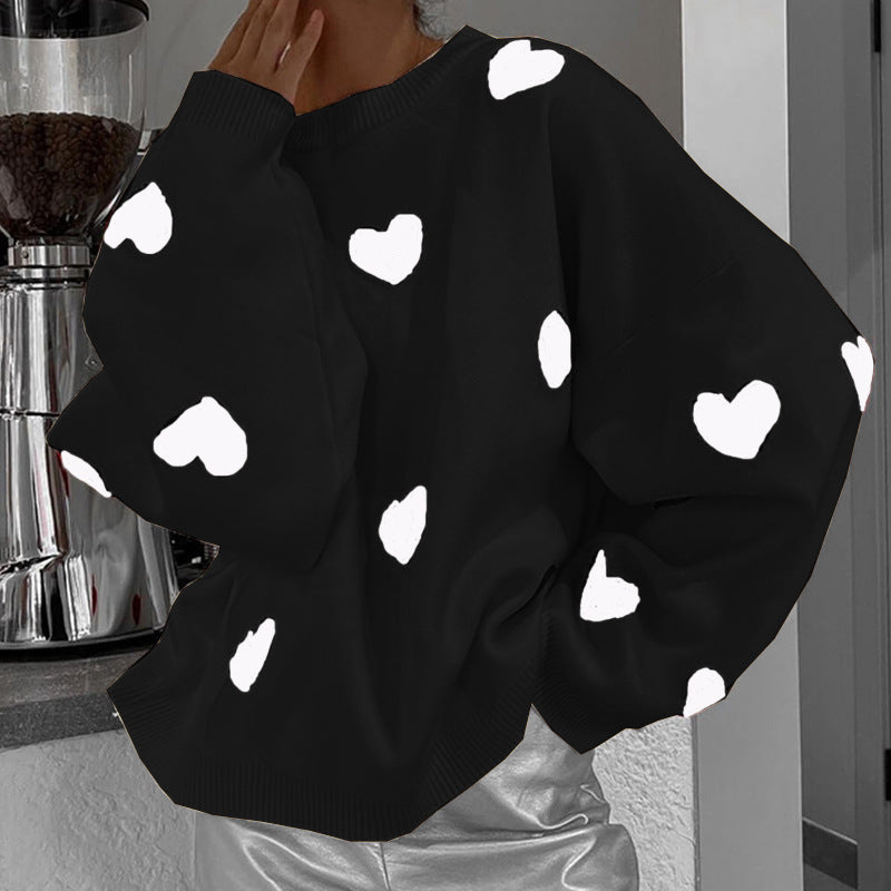 Dame hyggelig strikpullover med hjerte-motiv Stilla
