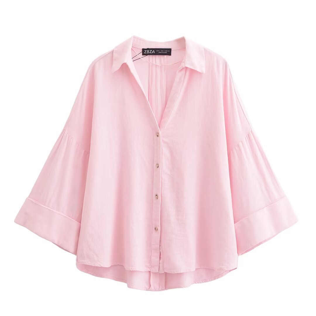 Dame skjorte bluse med afslappet snit og elegante 3/4-ærmer Skovae