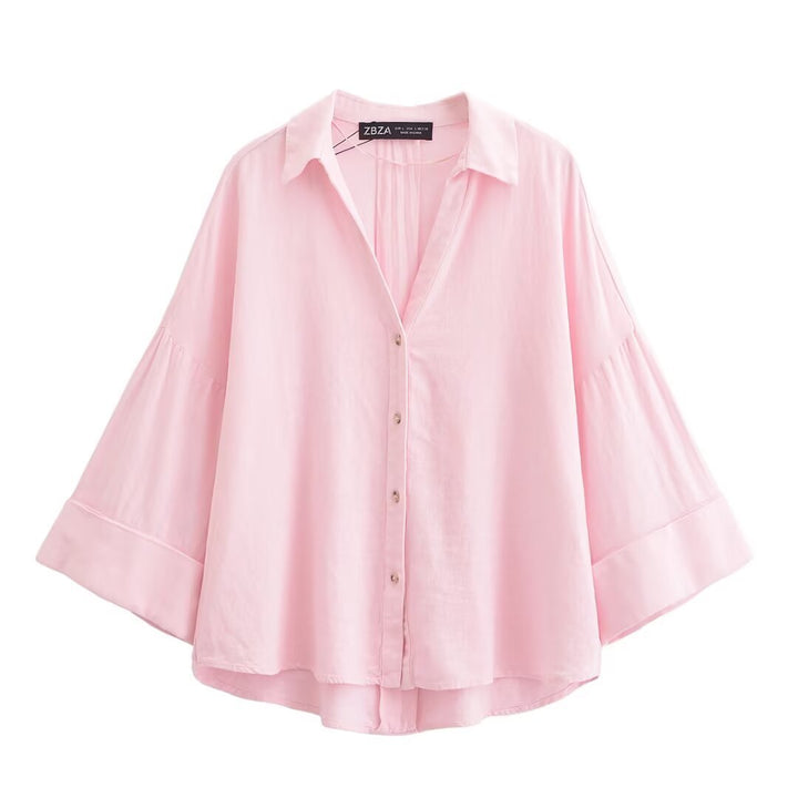 Dame skjorte bluse med afslappet snit og elegante 3/4-ærmer Skovae