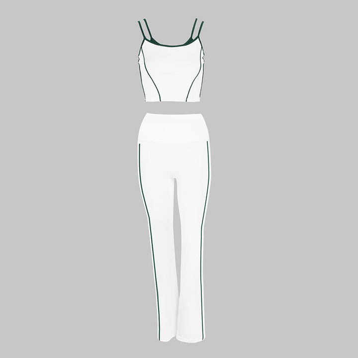 Dame Sporty To-Delt Sæt med stilfuld Crop-Top og løse Leggings Skovae