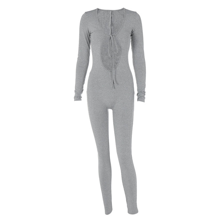 Dame figurtilpasset jumpsuit med gennemsigtigt vindue og snøre detaljer Stilla