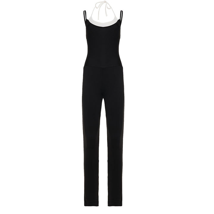 Dame smalt skåret jumpsuit med justerbare spaghetti-stropper og høj talje Skovae