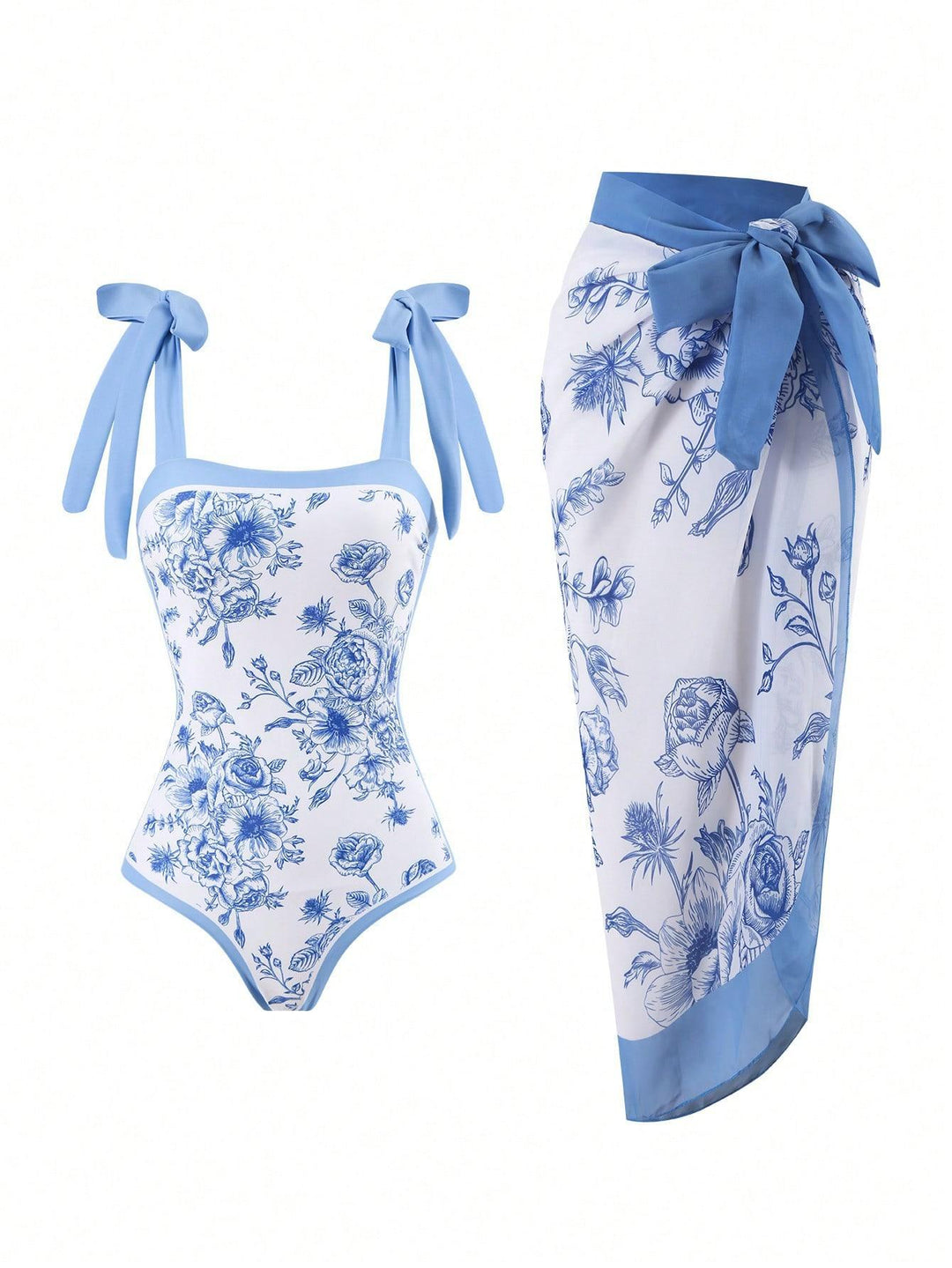 Damer Elegant badedragt med florale accenter og fashionable sarong Skovae