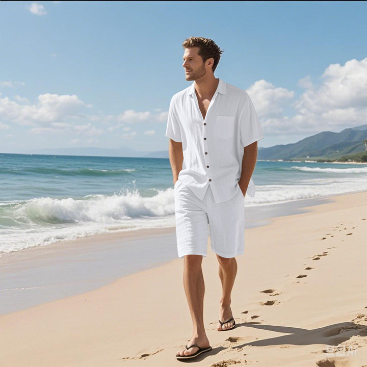 Herrer luftig strandbluse og shorts sæt Stilla